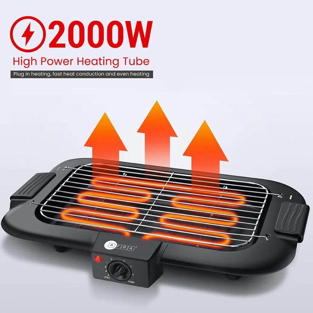 AFRA Electric BBQ Grill 2000W Indoor/Outdoor, Thermostat, Smoke-Free AF-2000BGBK