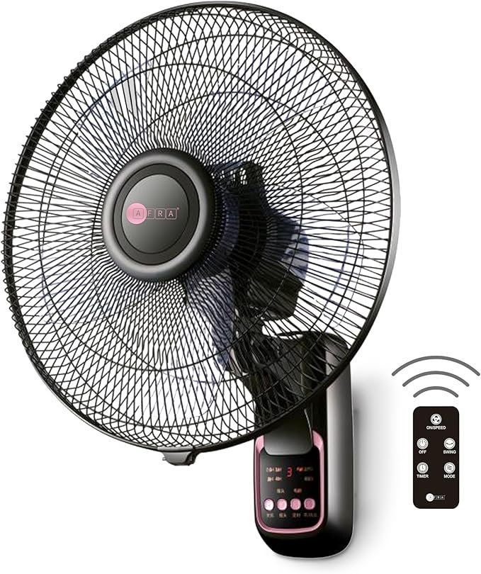 AFRA 16-Inch Wall Mount Fan, 60W, 1250 RPM, 3-Speed Remote, 90 Oscillation AF-1612WFBG, 2Y Warranty
